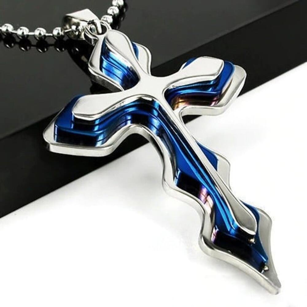 Stainless Steel Blue Cross Pendant Necklace‎
